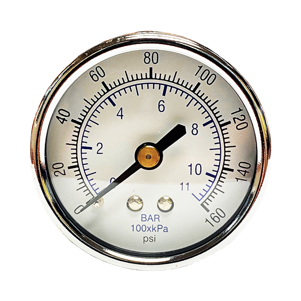 Air Gauge, 1-1/2", 0/30psi, 1/8"Back Mount